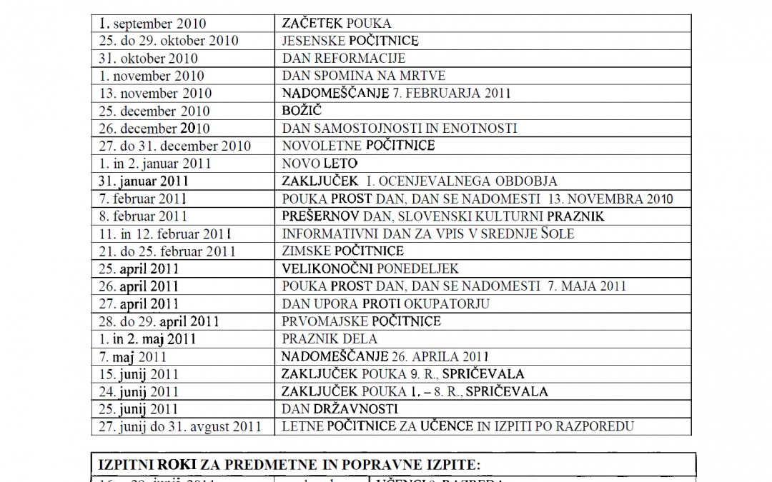 Šolski koledar